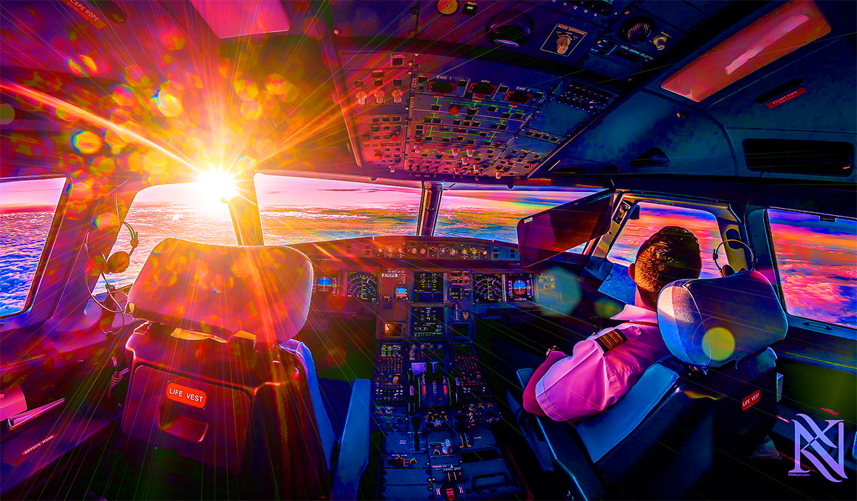 Idea2Dezign™ Creative Digital Design Space Sunrise in Airplane Cockpit